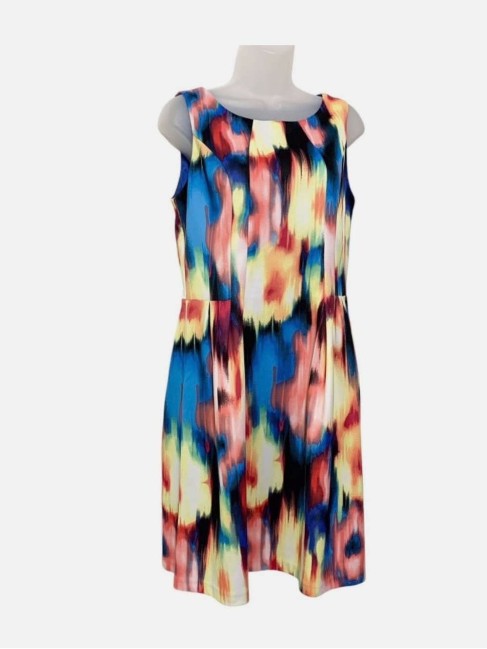 RMLL Womens Size 10 Sleeveless Fit & Flare Knee Length Dress Watercolour Print